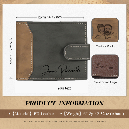 Personalised Men's Wallet - Custom Photo and Text in Brown/Gray - Christmas Gift for Him | Jessemade