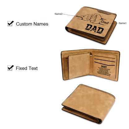 2 Names - Personalized Fist Bump Pattern Custom Name Leather Men's Wallet as a Father's Day Gift for Dad