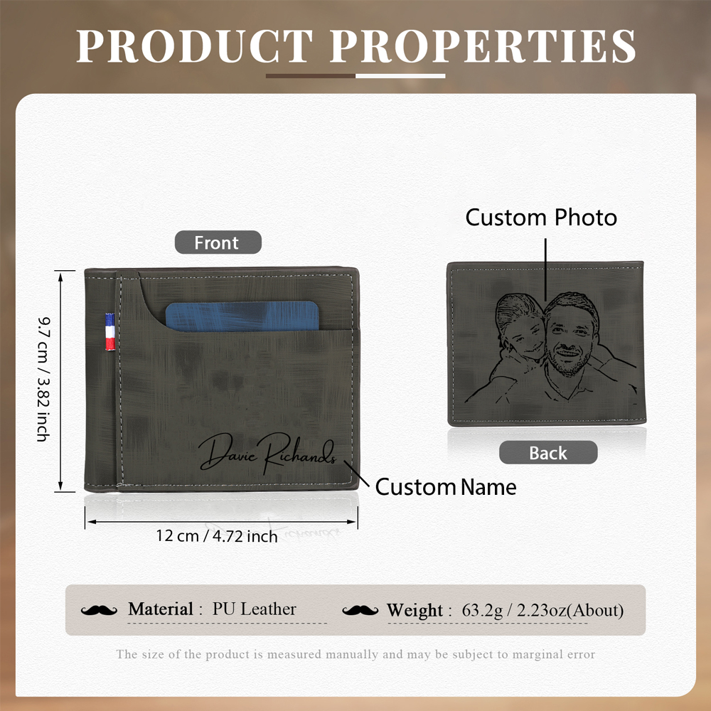 Personalised Men's Wallet - Custom Photo and Name in Gray - Christmas Gift for Him | Jessemade