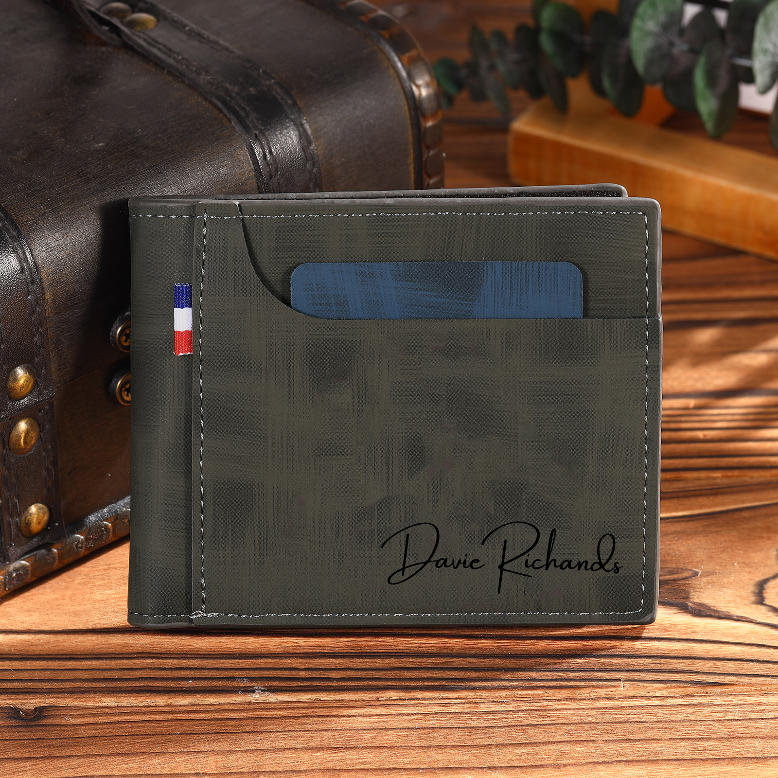Personalised Men's Wallet - Custom Photo and Name in Gray - Christmas Gift for Him | Jessemade