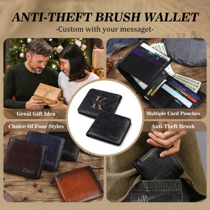 Personalized First  Layer Leather Men's Wallet - Custom Name and Letter Valentine's Day Gifts for Him | Jessemade