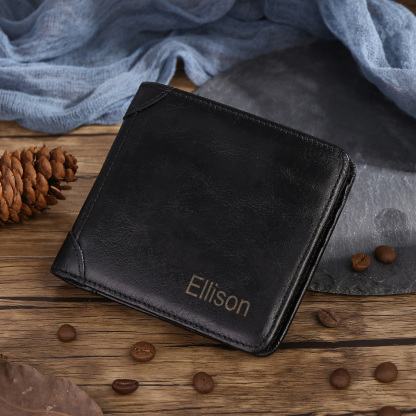 Personalized First  Layer Leather Men's Wallet - Custom Name and Letter Valentine's Day Gifts for Him | Jessemade