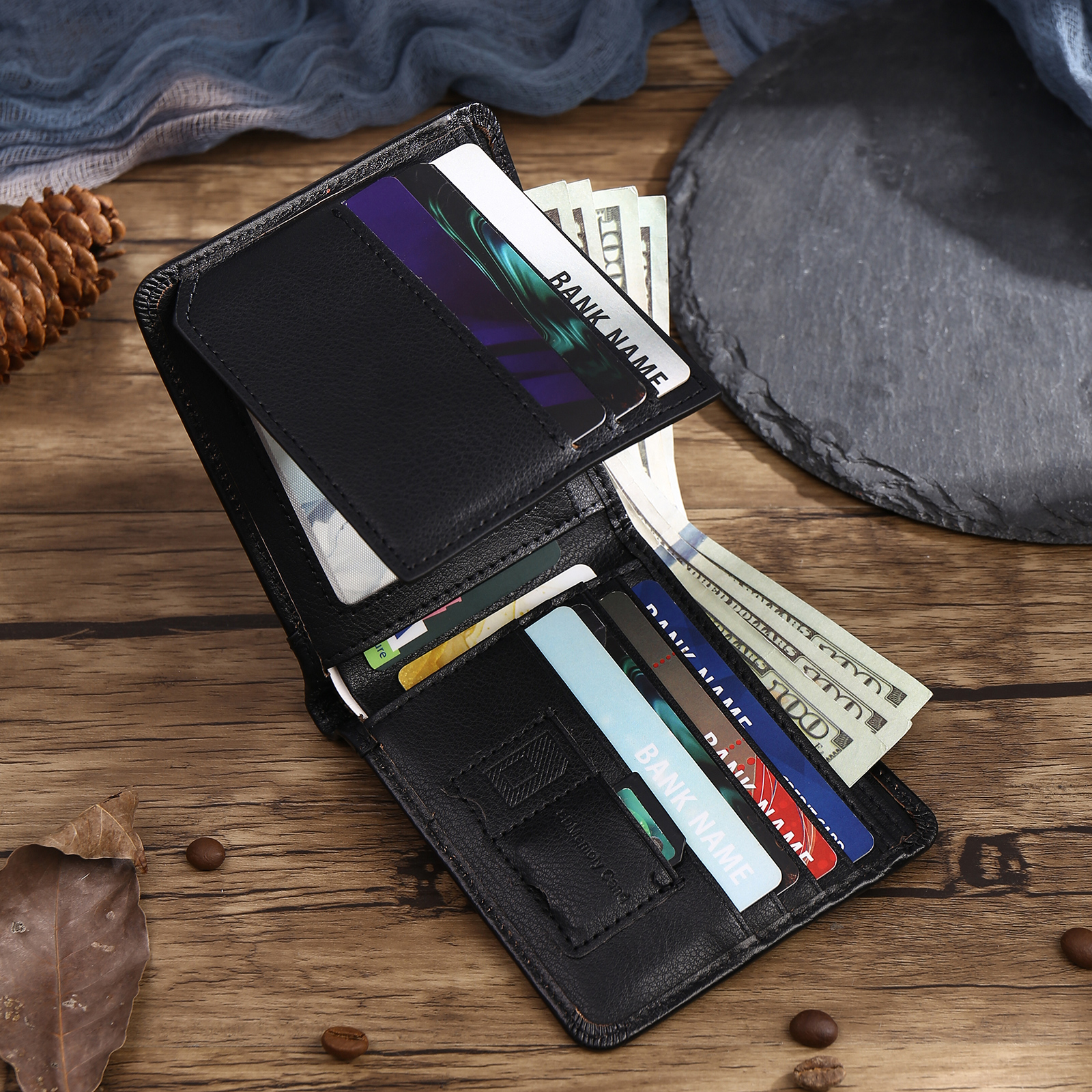 Personalized First  Layer Leather Men's Wallet - Custom Name and Letter Valentine's Day Gifts for Him | Jessemade