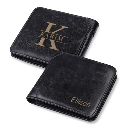 Personalized First  Layer Leather Men's Wallet - Custom Name and Letter Valentine's Day Gifts for Him | Jessemade