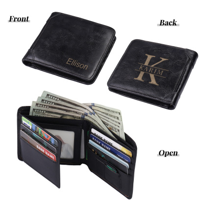 Personalized First  Layer Leather Men's Wallet - Custom Name and Letter Valentine's Day Gifts for Him | Jessemade
