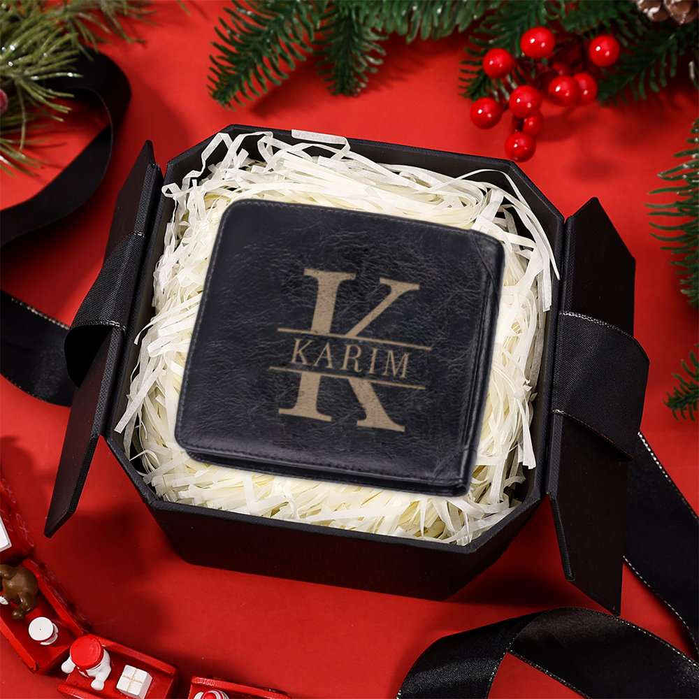 Personalized First  Layer Leather Men's Wallet - Custom Name and Letter Valentine's Day Gifts for Him | Jessemade