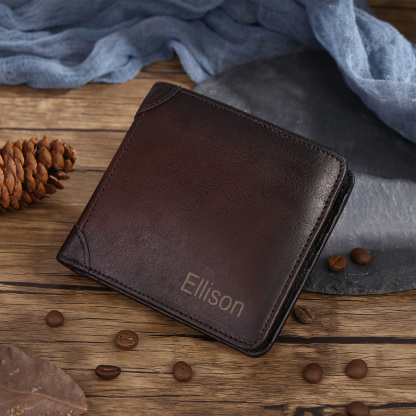 Personalized First  Layer Leather Men's Wallet - Custom Name and Letter Valentine's Day Gifts for Him | Jessemade