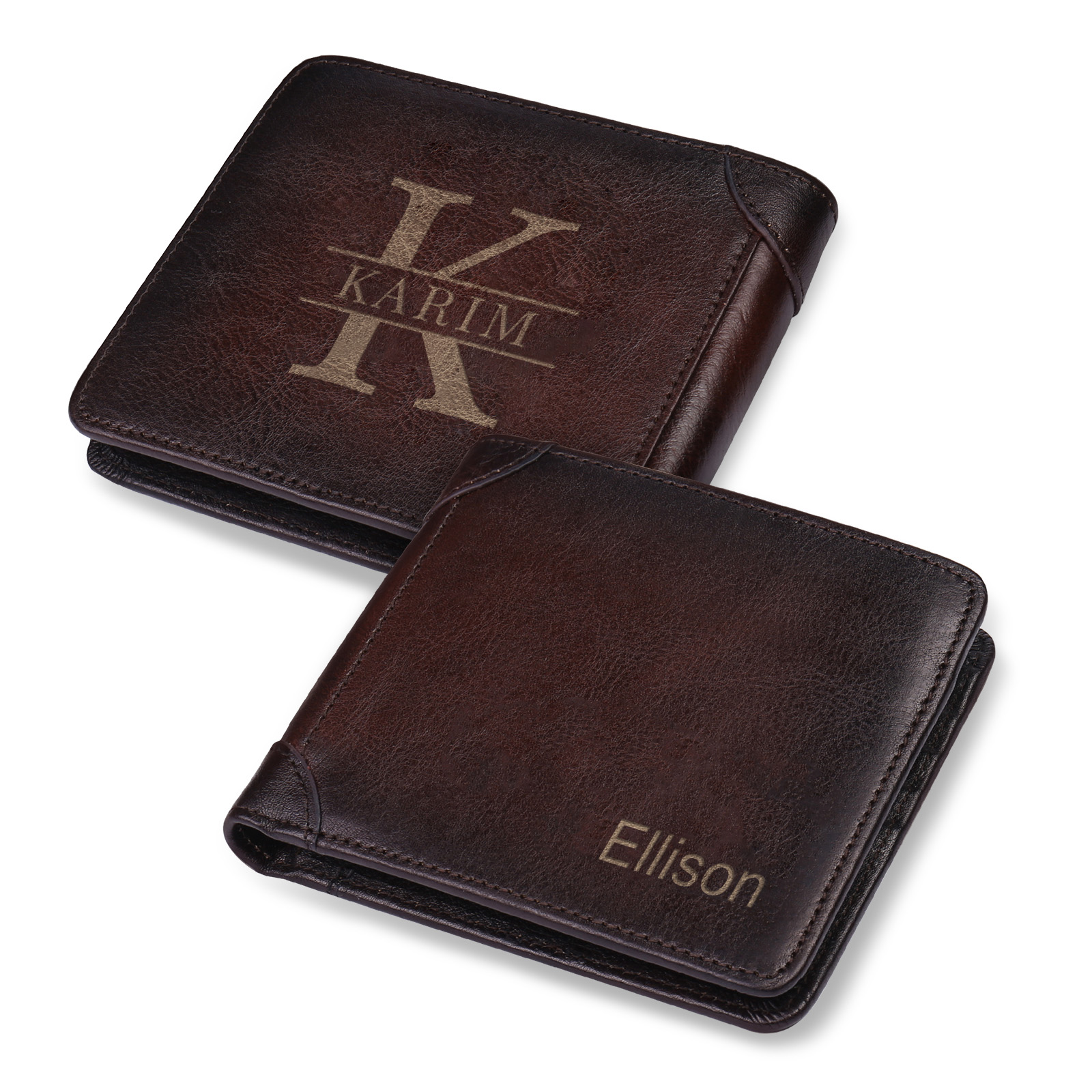 Personalized First  Layer Leather Men's Wallet - Custom Name and Letter Valentine's Day Gifts for Him | Jessemade