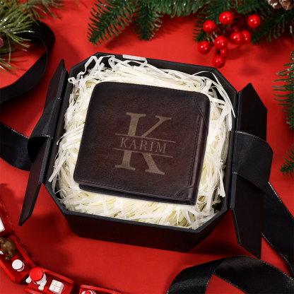 Personalized First  Layer Leather Men's Wallet - Custom Name and Letter Valentine's Day Gifts for Him | Jessemade