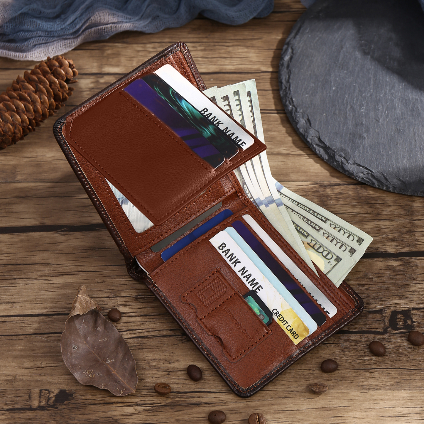 Personalized First  Layer Leather Men's Wallet - Custom Name and Letter Valentine's Day Gifts for Him | Jessemade
