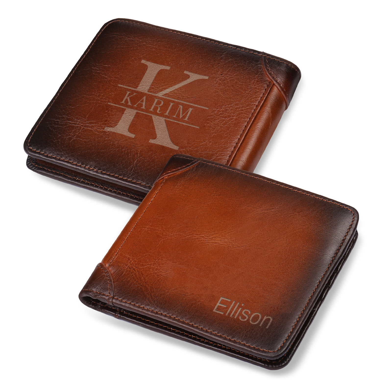 Personalized First  Layer Leather Men's Wallet - Custom Name and Letter Valentine's Day Gifts for Him | Jessemade