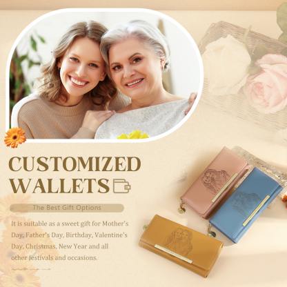 Personalized Women's Wallet Custom Photo and Lettering Blue/Pink Leather Wallet for Grandma | Jessmade