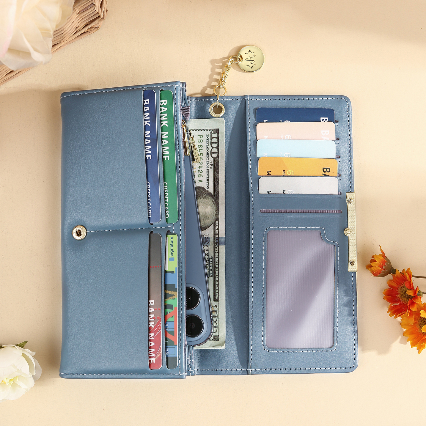 Personalized Women's Wallet Custom Photo and Lettering Blue/Pink Leather Wallet for Grandma | Jessmade