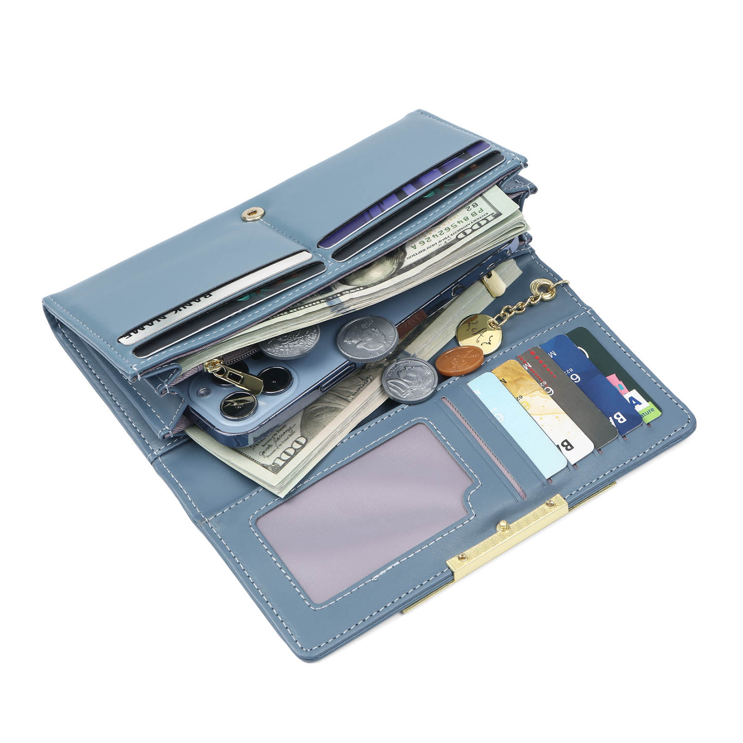 Personalized Women's Wallet Custom Photo and Lettering Blue/Pink Leather Wallet for Grandma | Jessmade