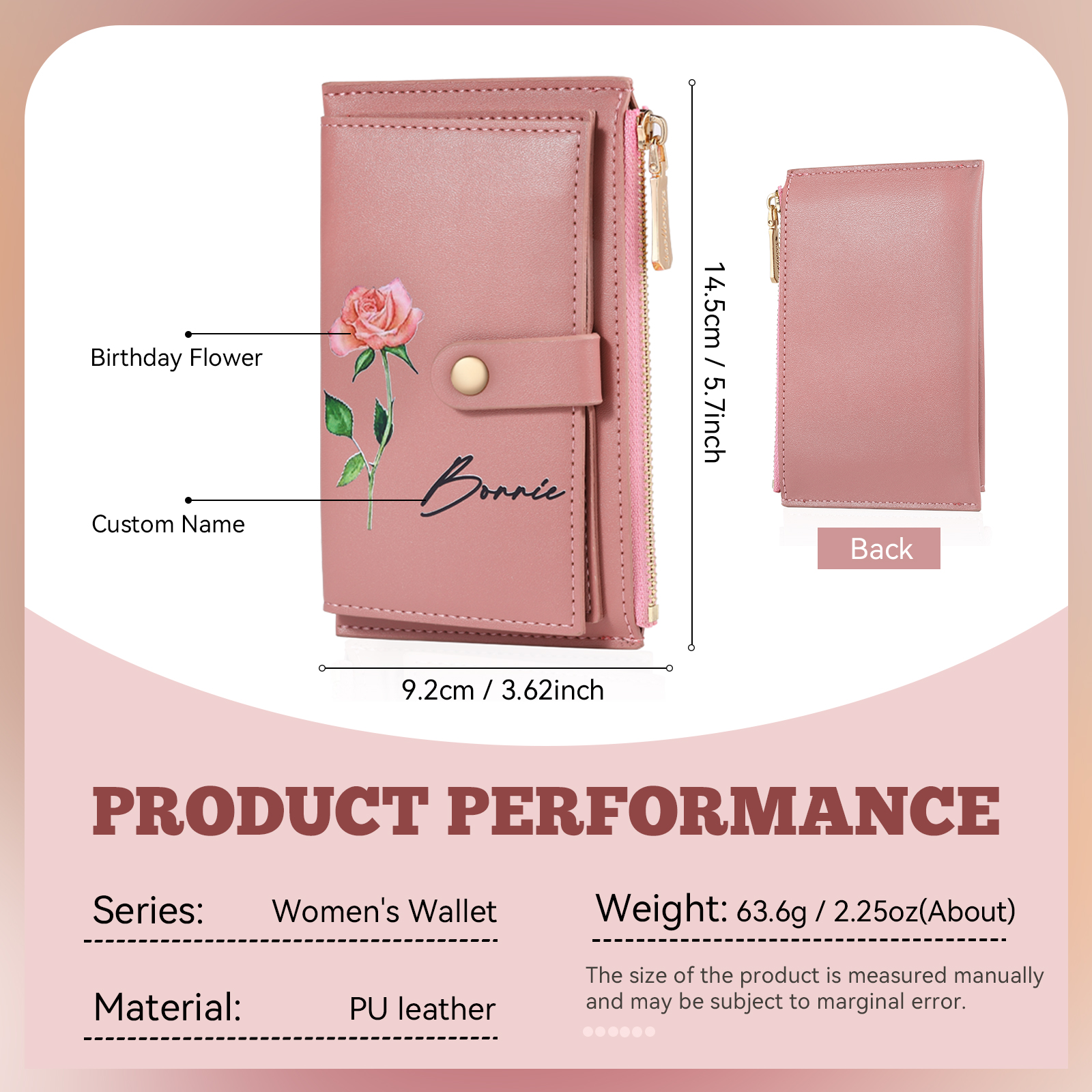 Personalized Women's Wallet Custom Name and Birthflower Leather Wallet for Grandma | Jessmade