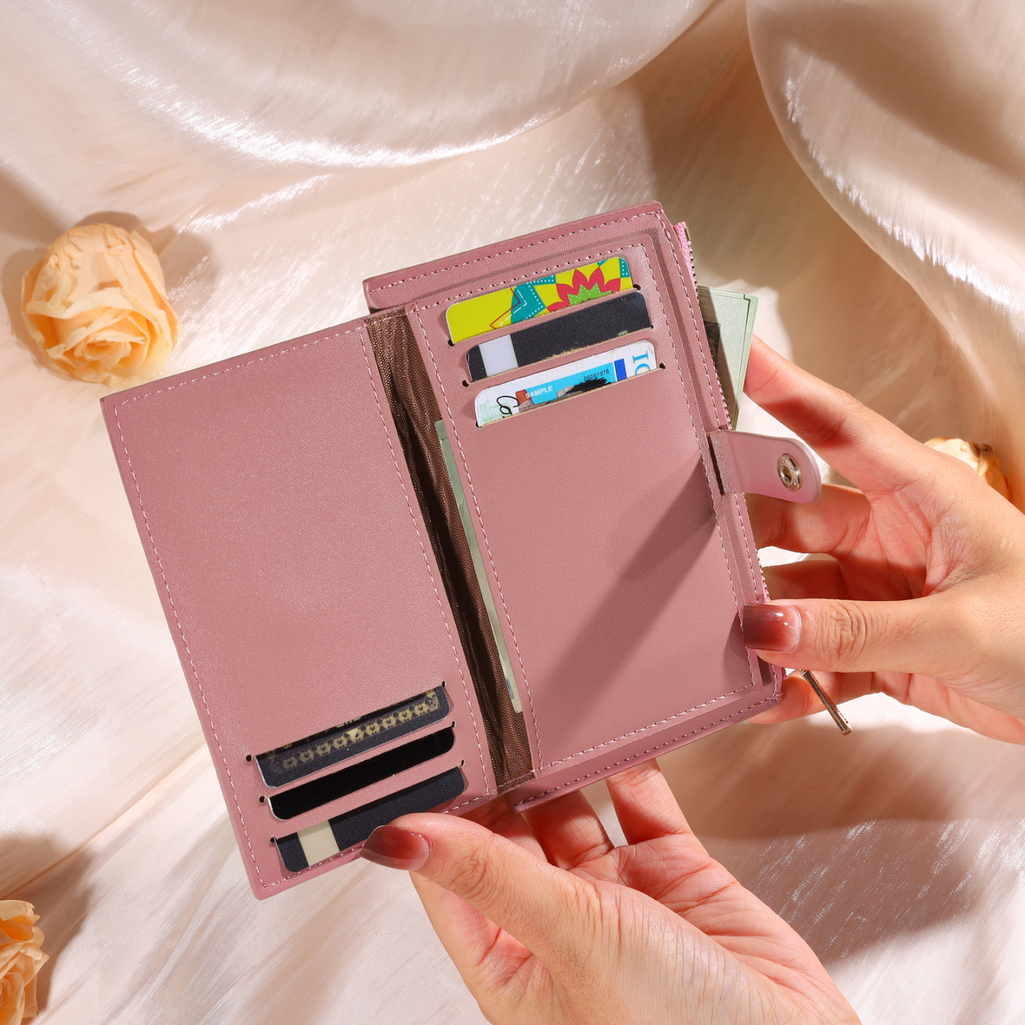 Personalized Women's Wallet Custom Name and Birthflower Leather Wallet for Grandma | Jessmade