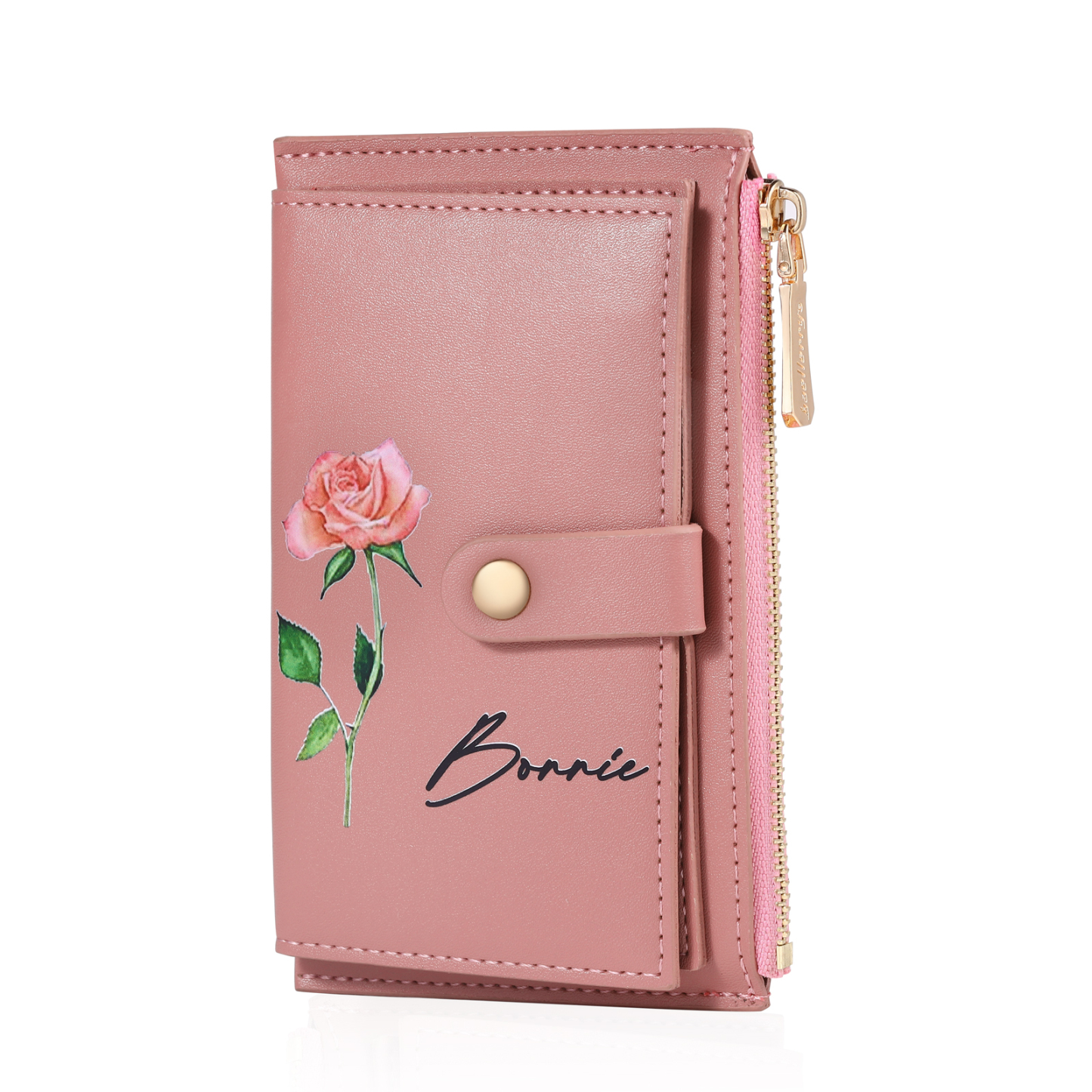 Personalized Women's Wallet Custom Name and Birthflower Leather Wallet for Grandma | Jessmade