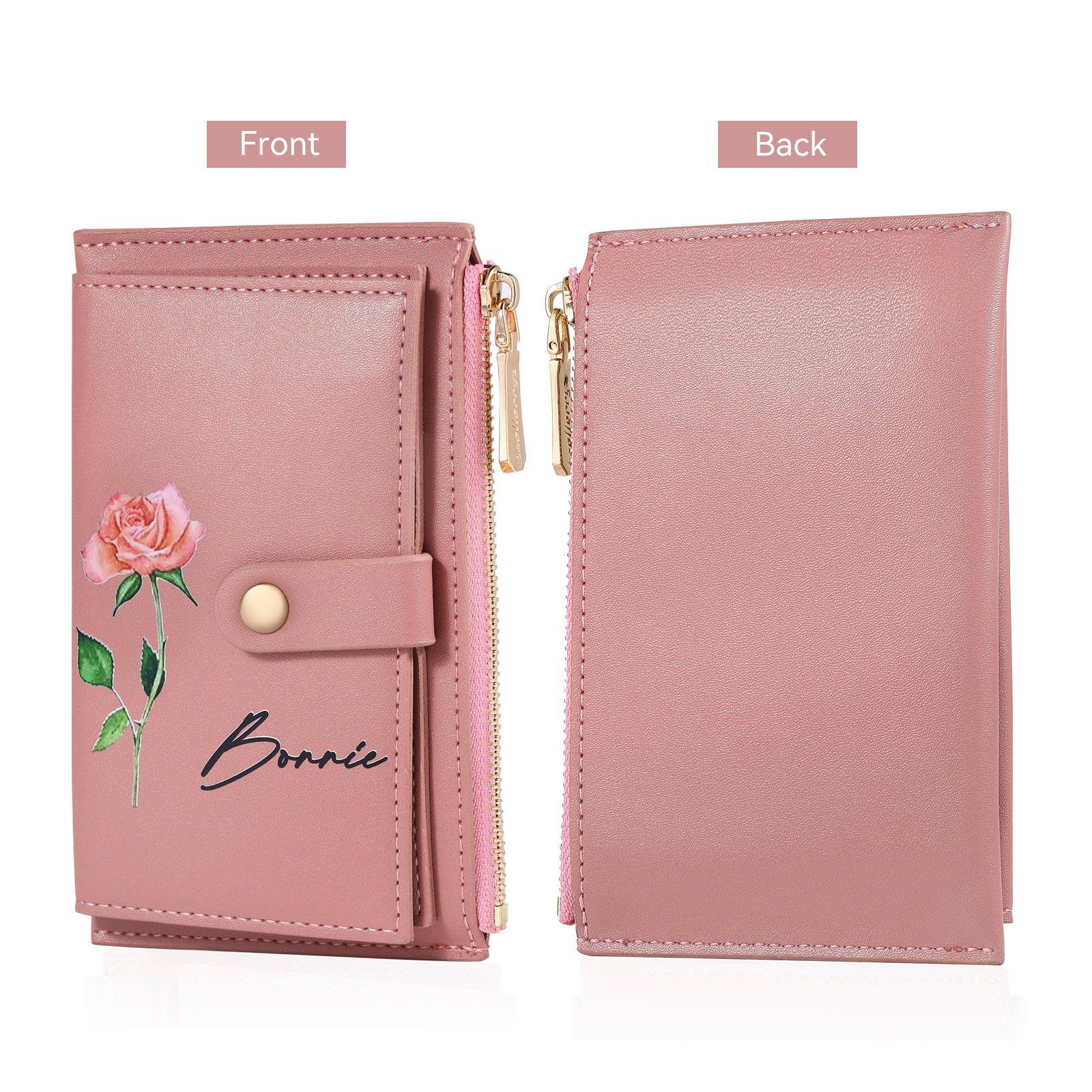 Personalized Women's Wallet Custom Name and Birthflower Leather Wallet for Grandma | Jessmade