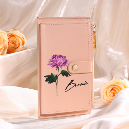 Personalized Women's Wallet Custom Name and Birthflower Leather Wallet for Grandma | Jessmade