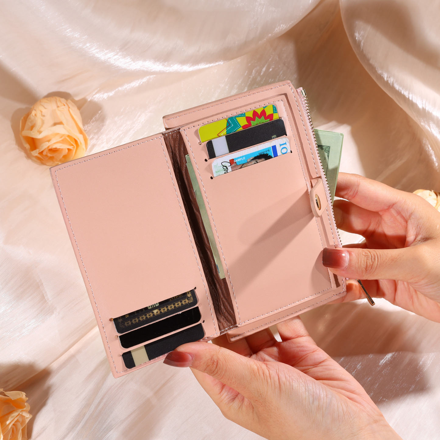 Personalized Women's Wallet Custom Name and Birthflower Leather Wallet for Grandma | Jessmade