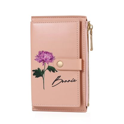 Personalized Women's Wallet Custom Name and Birthflower Leather Wallet for Grandma | Jessmade
