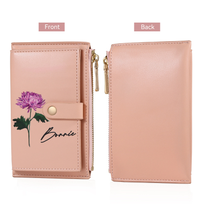 Personalized Women's Wallet Custom Name and Birthflower Leather Wallet for Grandma | Jessmade