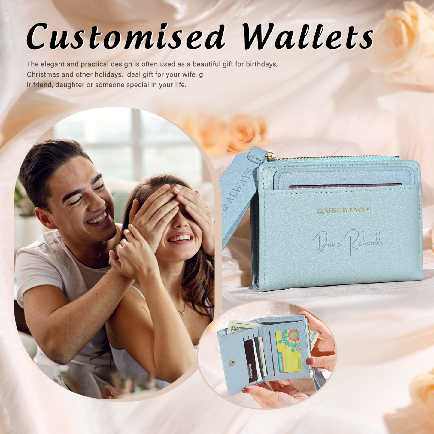 Personalized Women's Wallet Custom Name and 2 Text Leather Wallet for Her | Jessmade