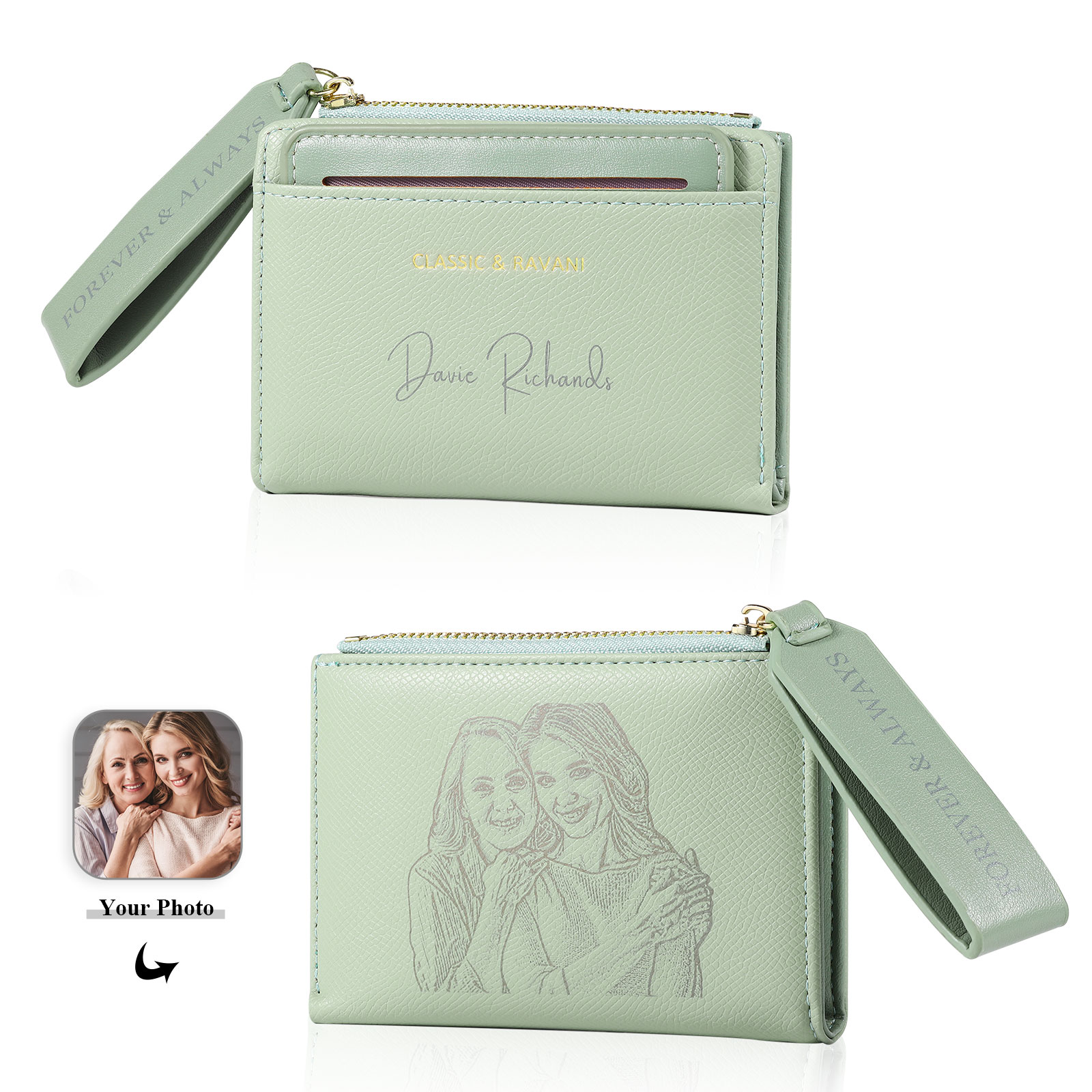 Personalized Women's Wallet Custom Name and 2 Text Leather Wallet for Her | Jessmade