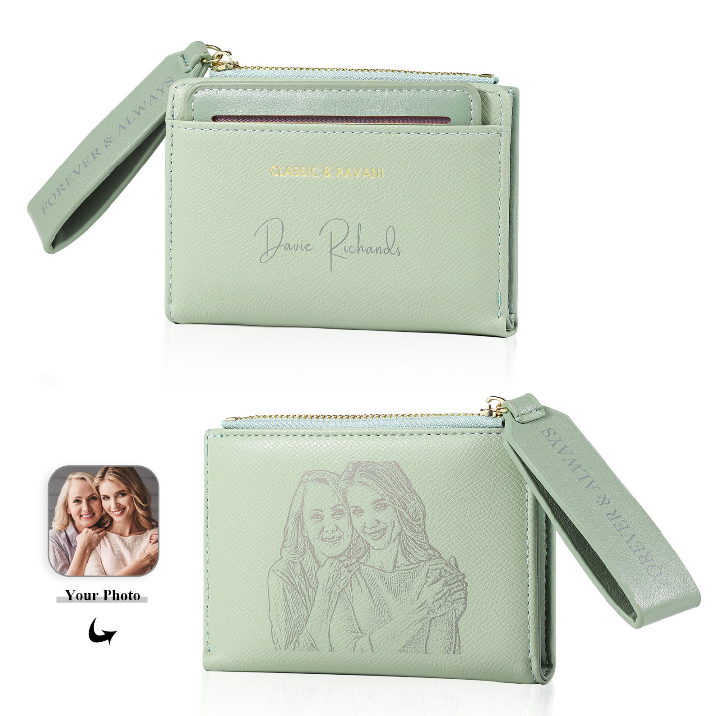 Personalized Women's Wallet Custom Name and 2 Text Leather Wallet for Her | Jessmade