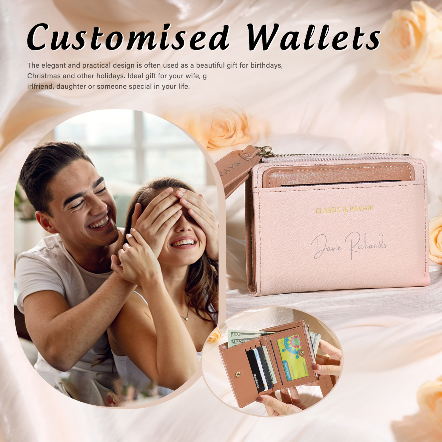 Personalized Women's Wallet Custom Name and 2 Text Leather Wallet for Her | Jessmade
