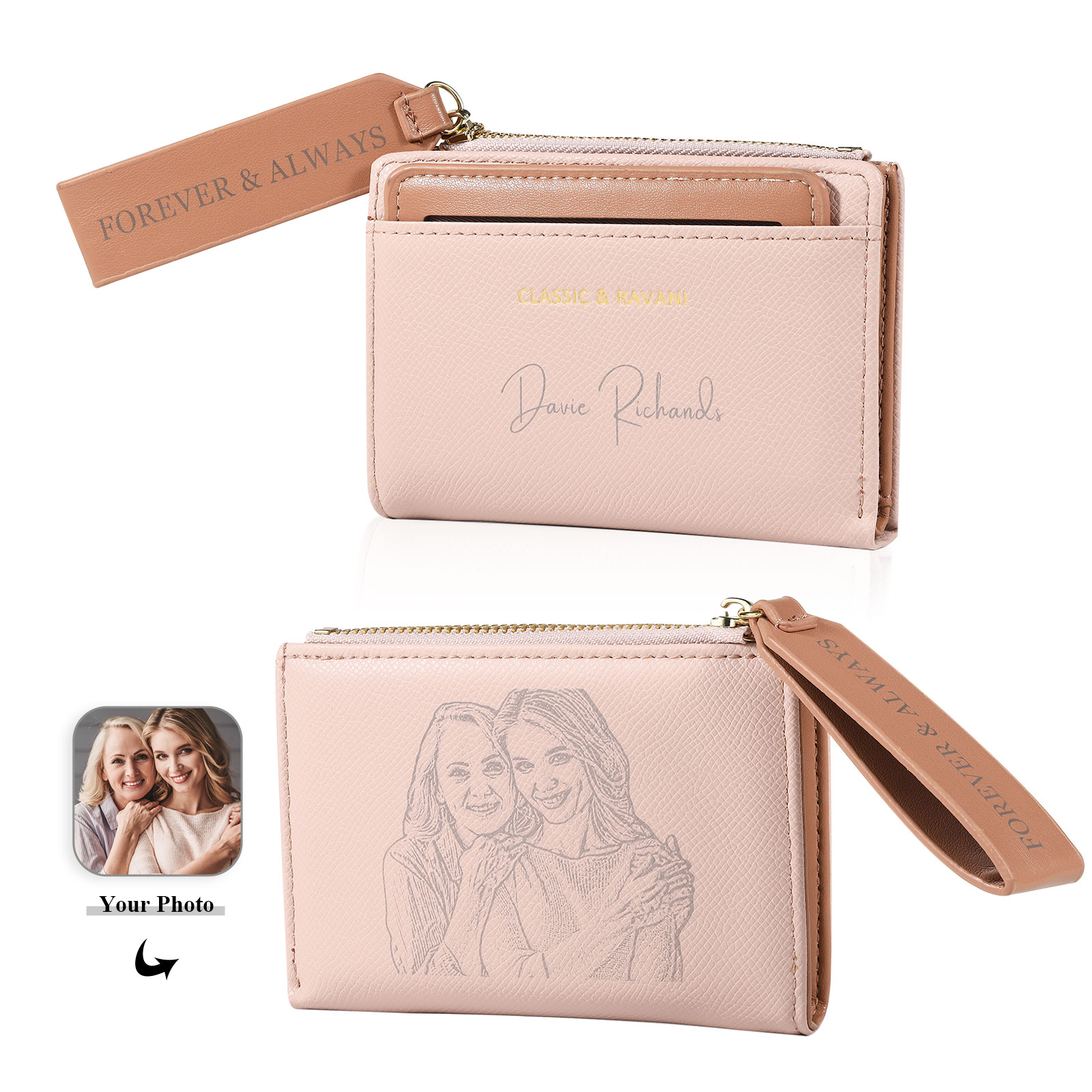 Personalized Women's Wallet Custom Name and 2 Text Leather Wallet for Her | Jessmade