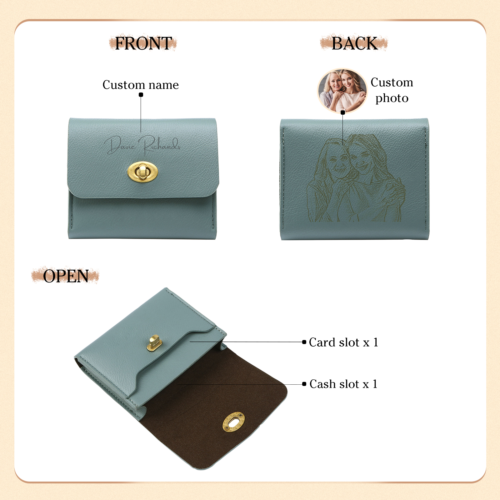Personalized Women's Wallet Custom Name and Photo Leather Academia Wallets for Her | Jessmade