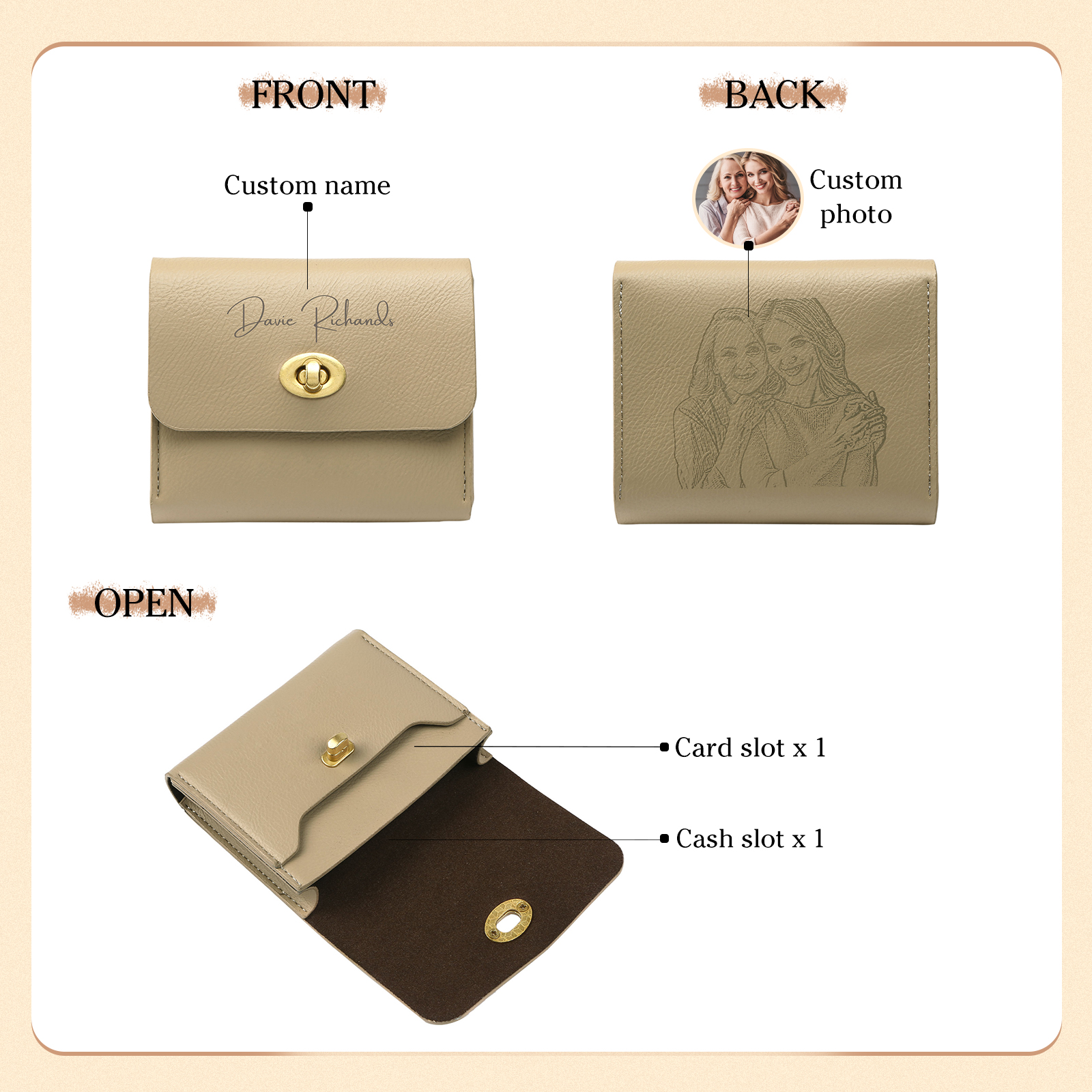 Personalized Women's Wallet Custom Name and Photo Leather Academia Wallets for Her | Jessmade