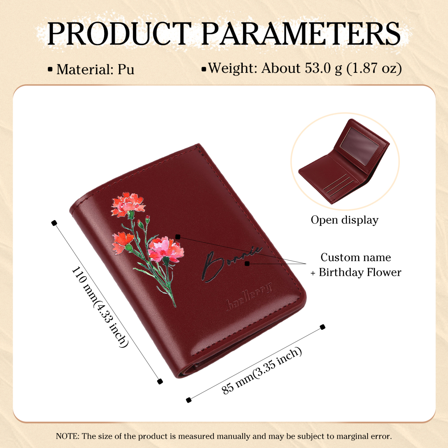 Personalized Women's Wallet Custom Name and Birthflower Small Front Pocket Leather Wallet for Grandma | Jessmade