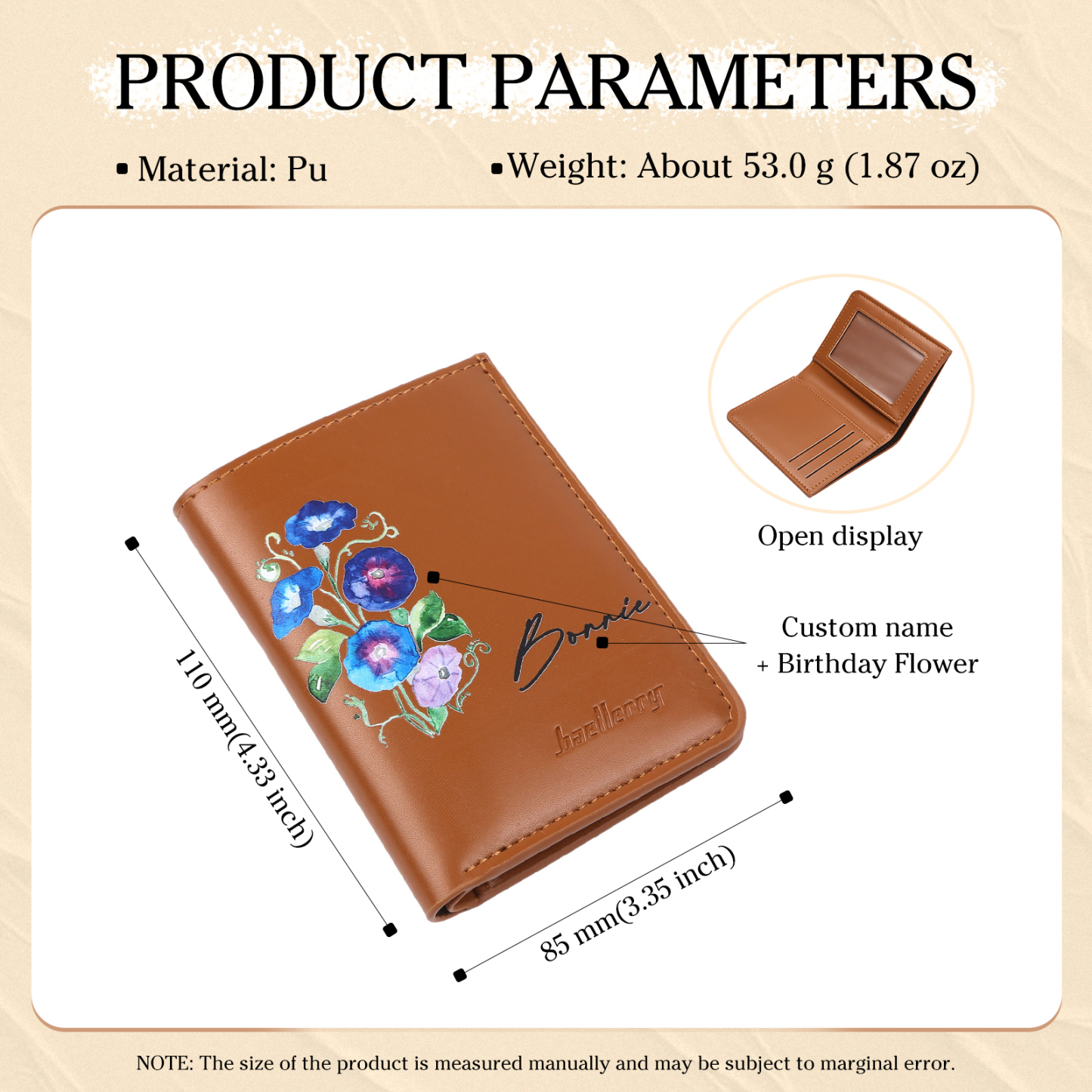 Personalized Women's Wallet Custom Name and Birthflower Small Front Pocket Leather Wallet for Grandma | Jessmade