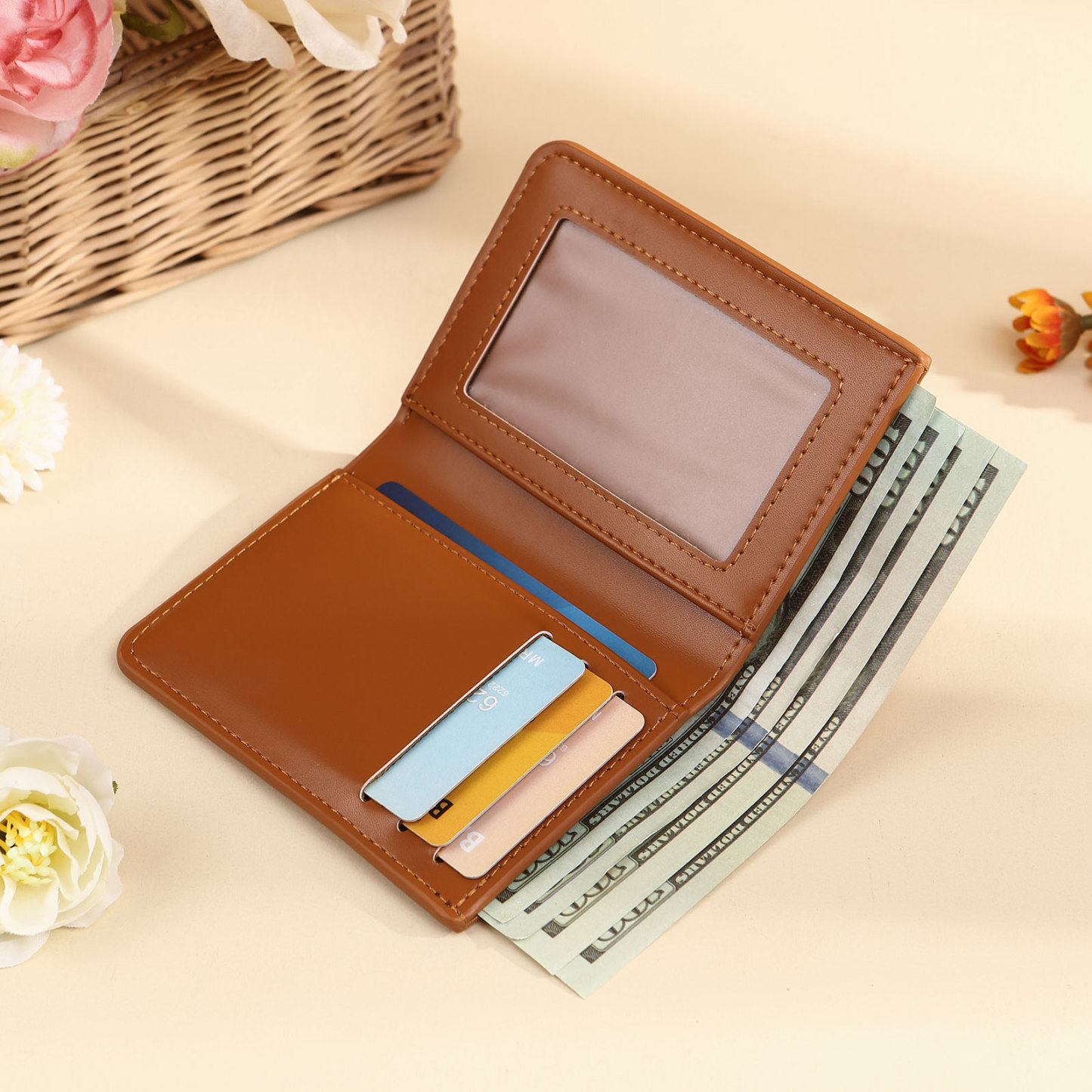 Personalized Women's Wallet Custom Name and Birthflower Small Front Pocket Leather Wallet for Grandma | Jessmade