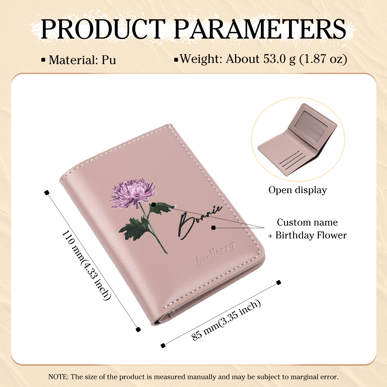 Personalized Women's Wallet Custom Name and Birthflower Small Front Pocket Leather Wallet for Grandma | Jessmade