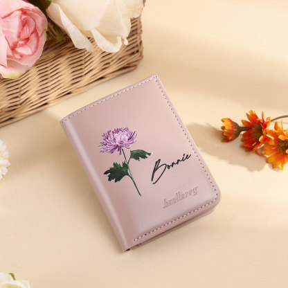 Personalized Women's Wallet Custom Name and Birthflower Small Front Pocket Leather Wallet for Grandma | Jessmade