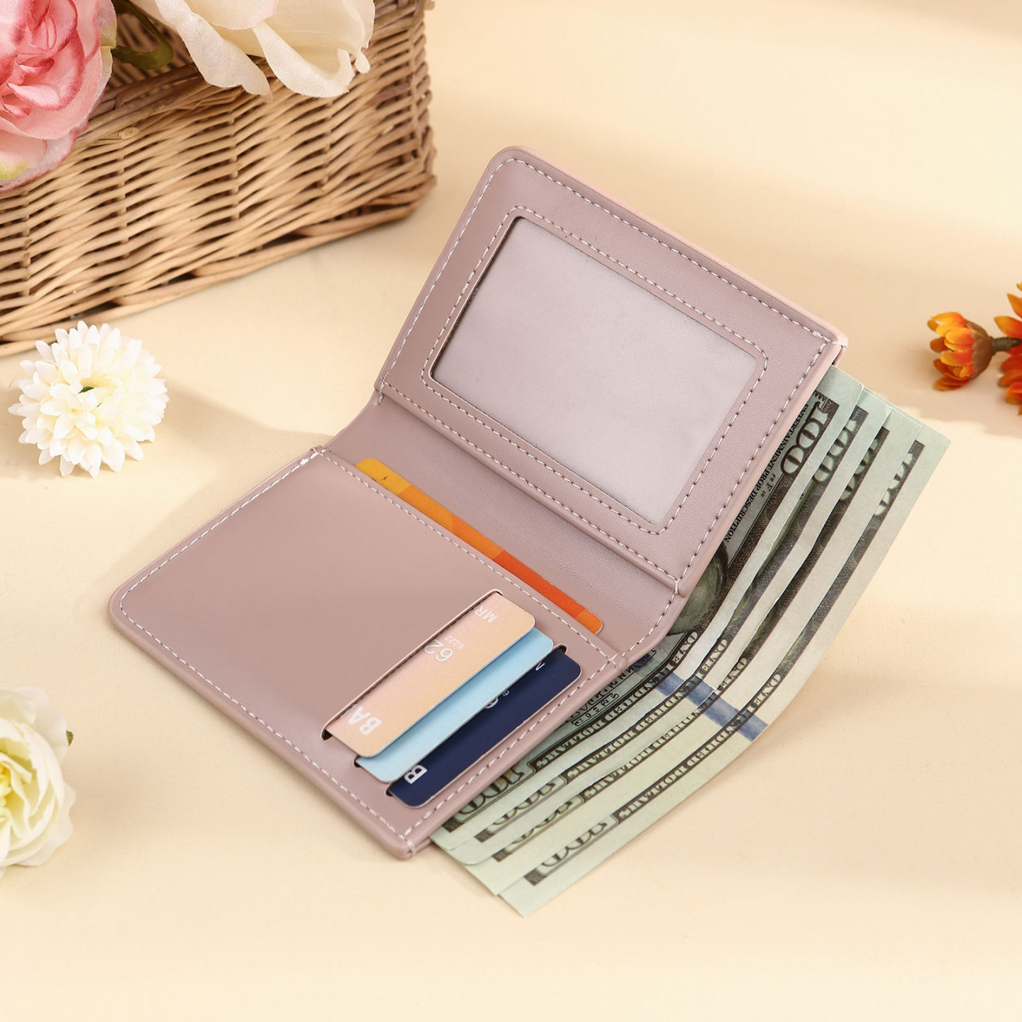 Personalized Women's Wallet Custom Name and Birthflower Small Front Pocket Leather Wallet for Grandma | Jessmade