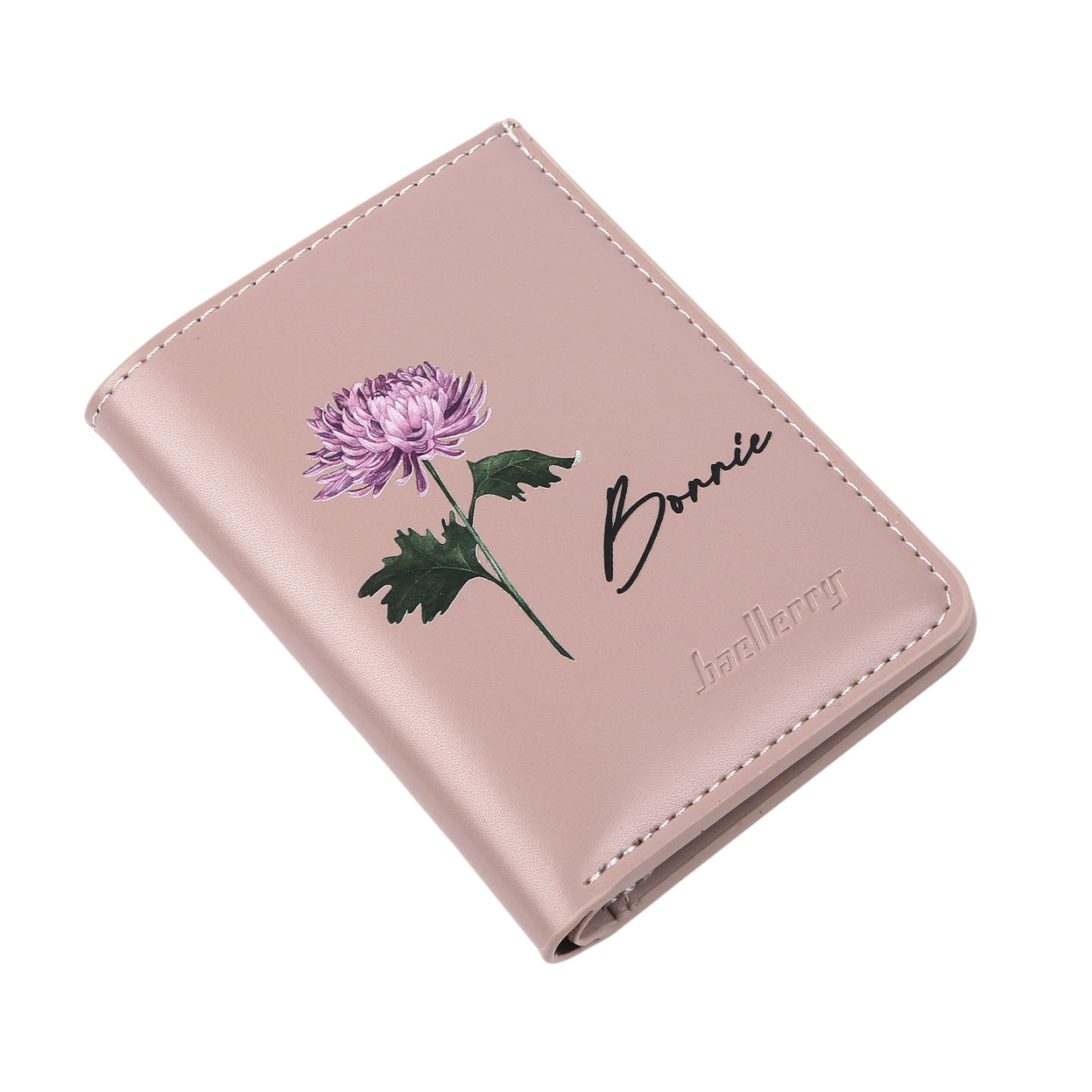 Personalized Women's Wallet Custom Name and Birth Flower Small Front Pocket Leather Wallet for Grandma | Jessmade