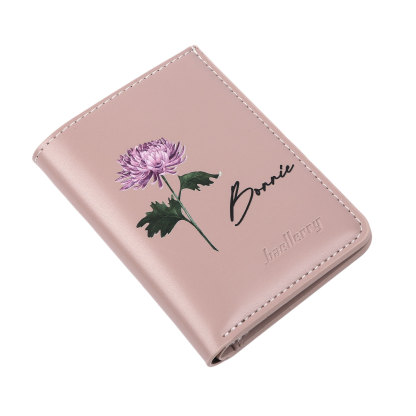 Personalized Women's Wallet Custom Name and Birth Flower Small Front Pocket Leather Wallet for Grandma | Jessmade