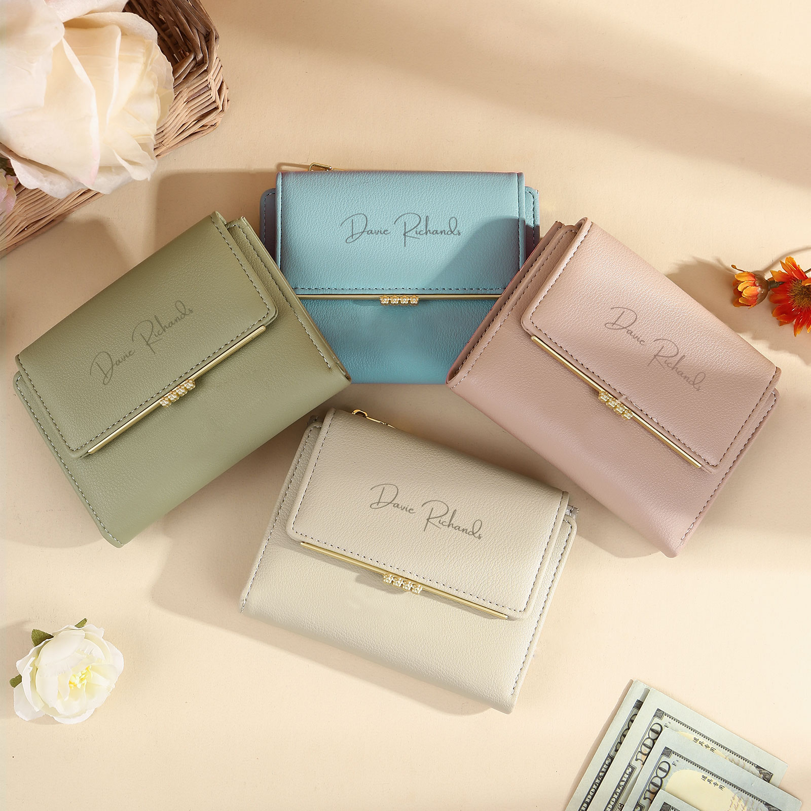 Personalized Women's Wallet Custom Name and Photo Leather Folding Zipper Wallet for Her | Jessmade