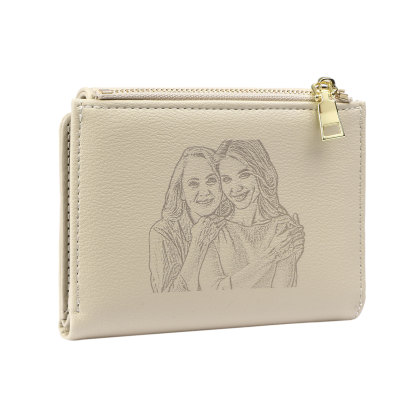 Personalized Women's Wallet Custom Name and Photo Leather Folding Zipp