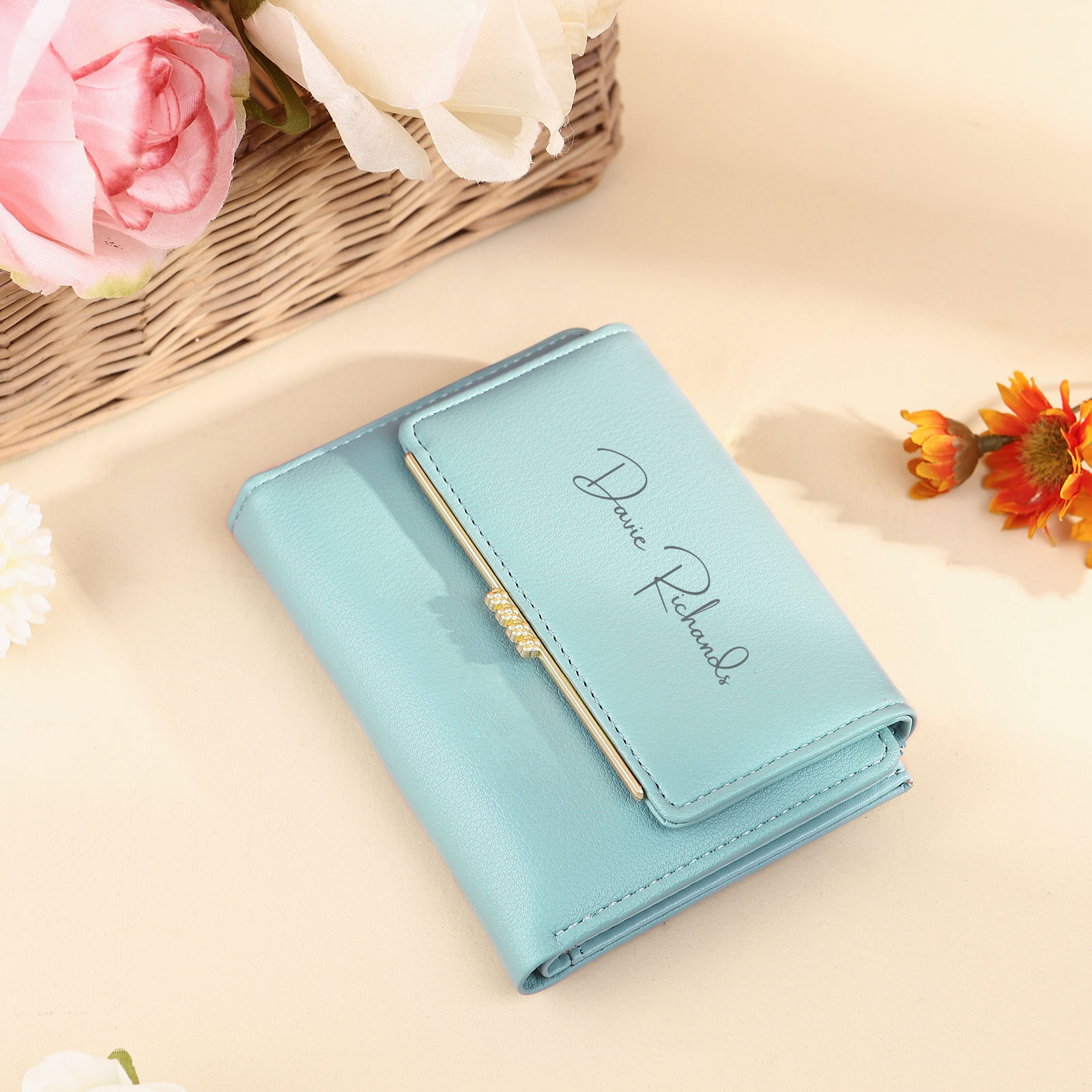 Personalized Women's Wallet Custom Name and Photo Leather Folding Zipper Wallet for Her | Jessmade