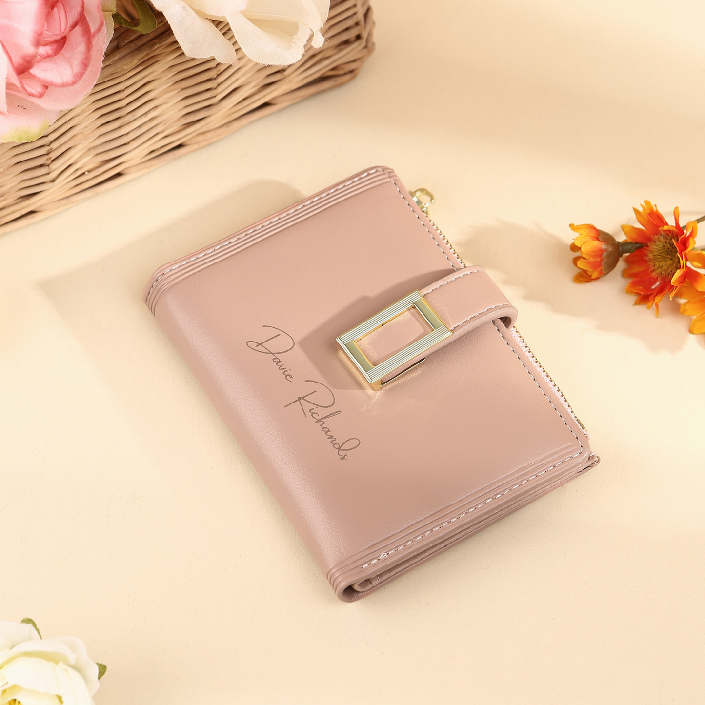 Personalized Women's Wallet Custom Text and Photo Leather Folding Zipper Wallet for Her | Jessmade