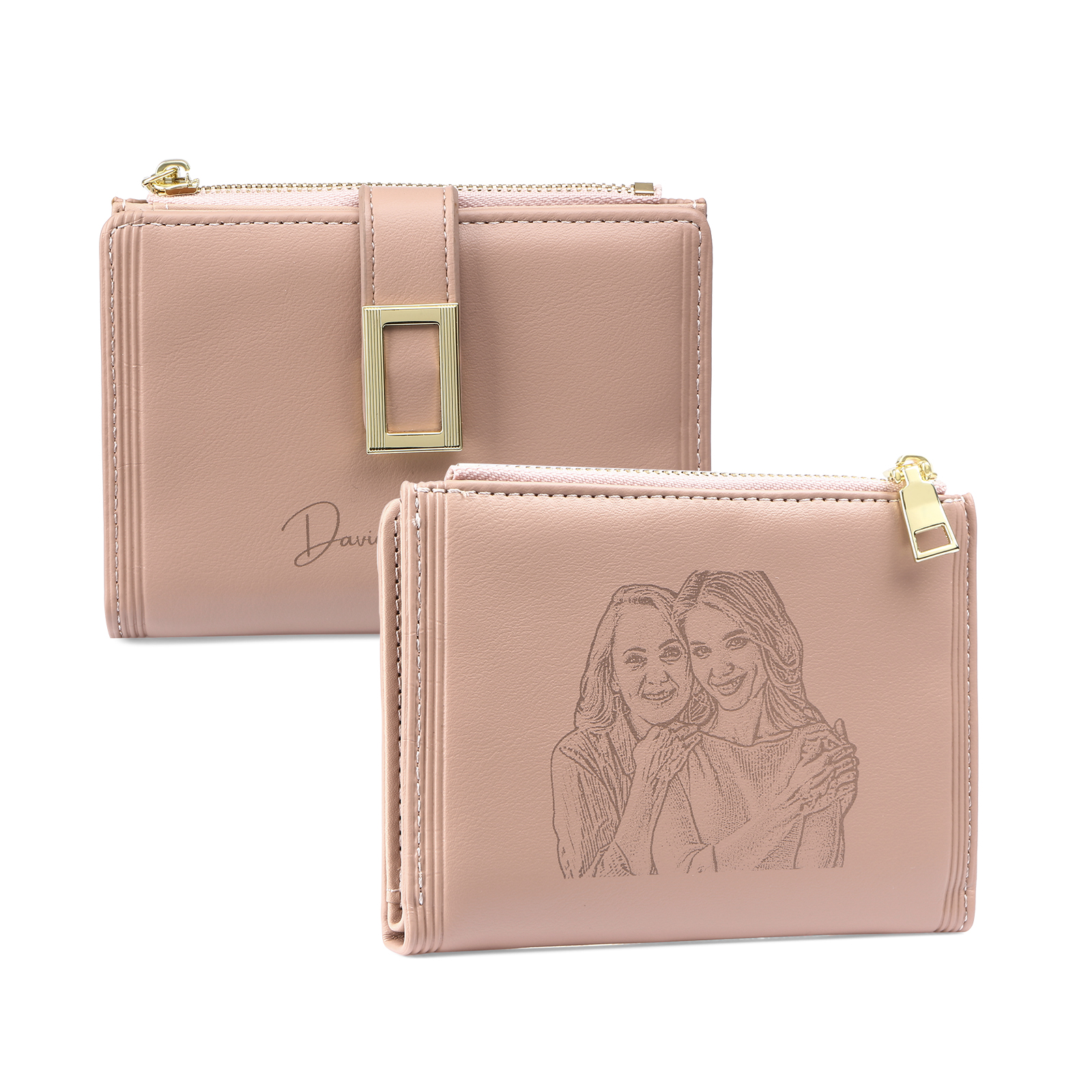 Personalized Women's Wallet Custom Text and Photo Leather Folding Zipper Wallet for Her | Jessmade
