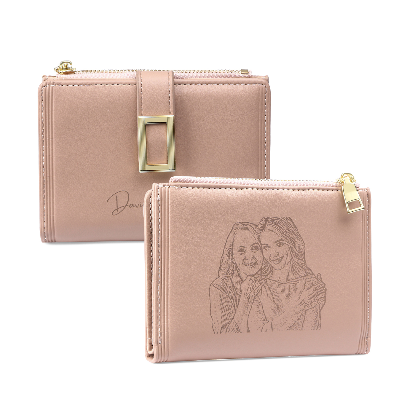 Personalized Women's Wallet Custom Text and Photo Leather Folding Zipp