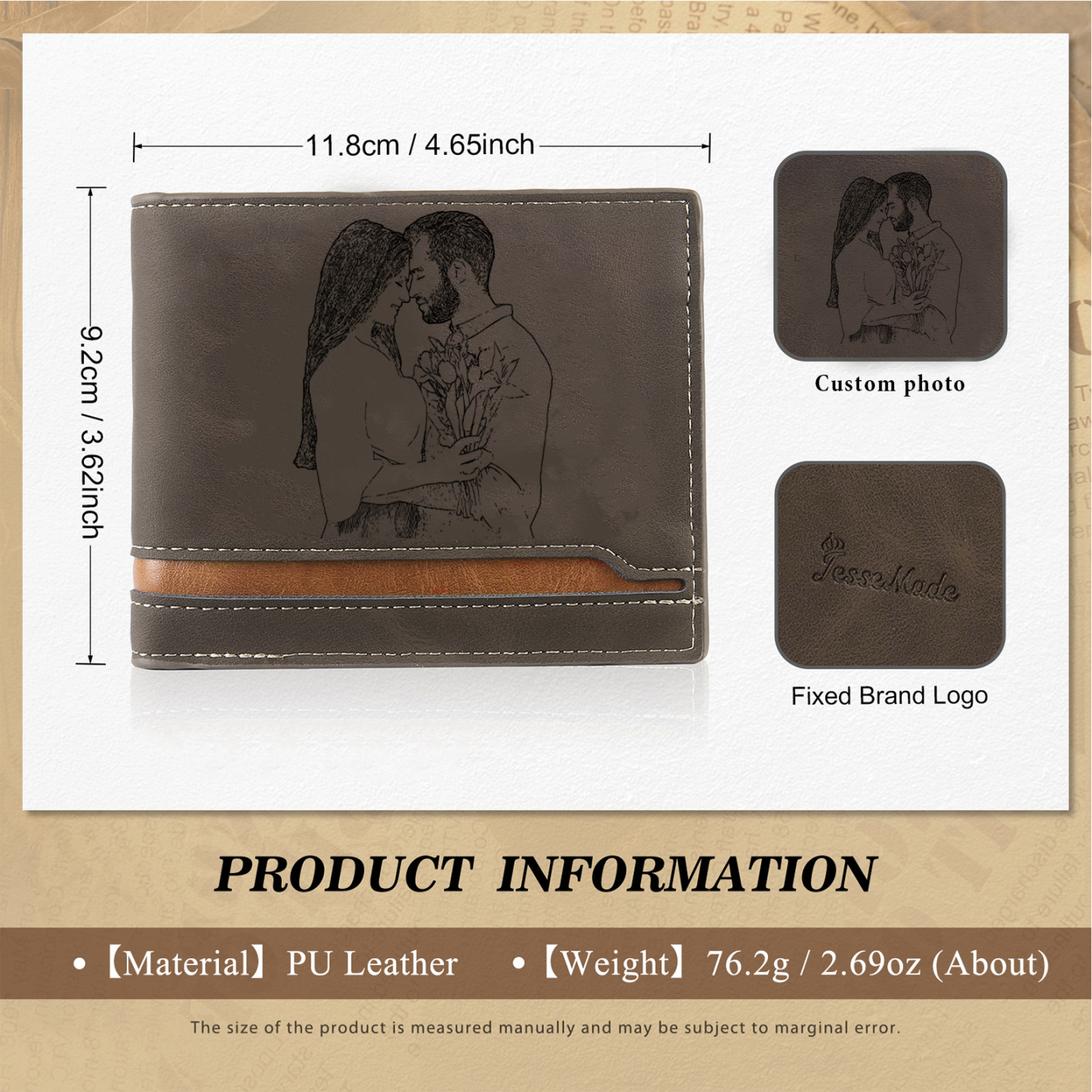 Personalized Men’s Wallet & Keyring Set – Custom Gift Box with Photo, Name, Letter, and Text – Valentine’s Day Gift for Him | Jessemade