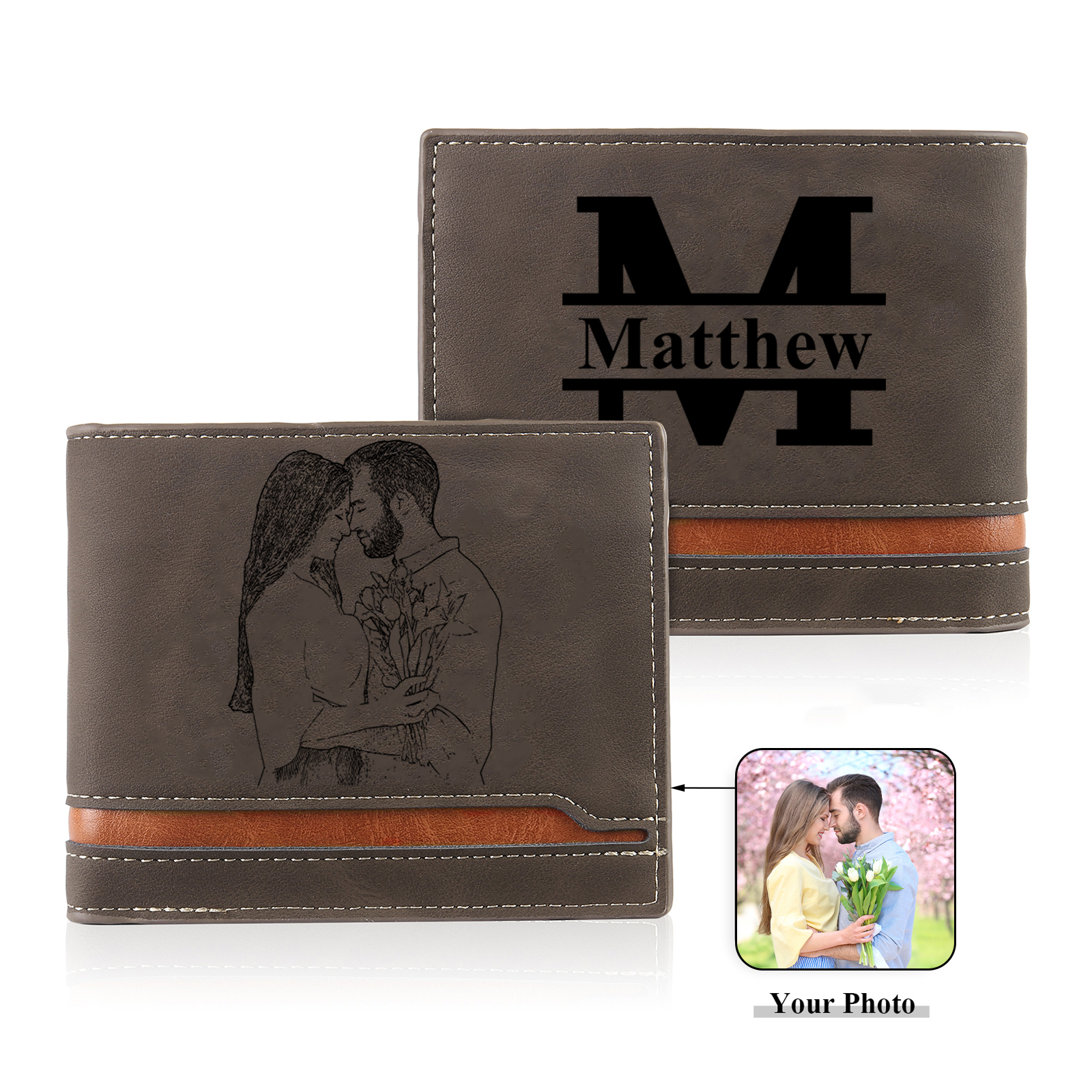 Personalised Men's Wallet - Custom Photo and Name in Brown - Christmas Gift for Him | Jessemade