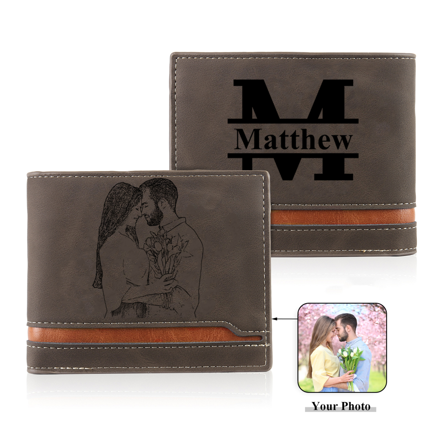 Personalized Men’s Wallet & Keyring Set – Custom Gift Box with Photo, Name, Letter, and Text – Valentine’s Day Gift for Him | Jessemade